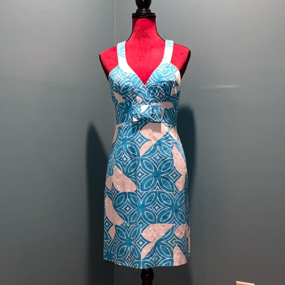 Trina Turk Blue and White Patterned Dress Size 10 - Picture 1 of 15